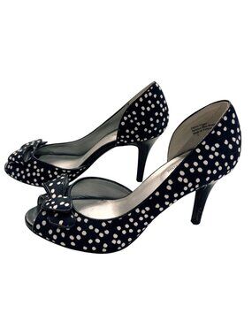 Coach and Four Women's Black White Polka Dot Peep Toe Heels Bow Size 7